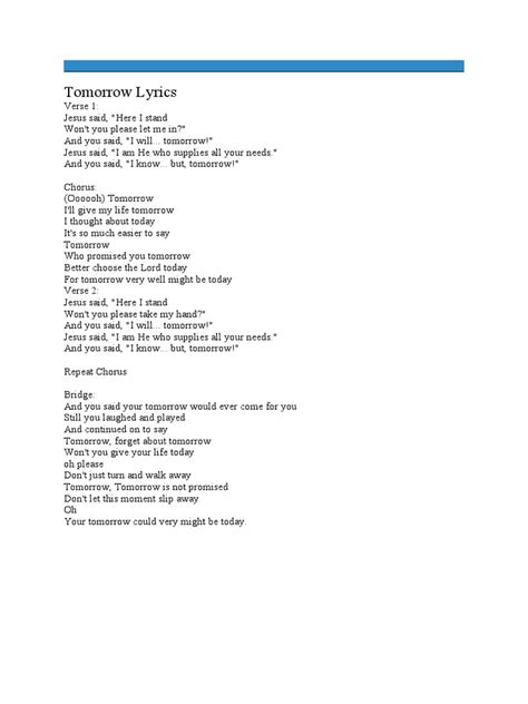 Tomorrow Lyrics .